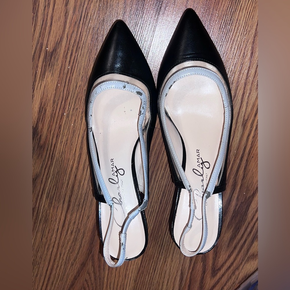 CHARLY AMAR Yesenia Black & Gray Leather Sling Back Heel  Pumps Size 8.5